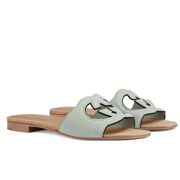 Gucci Interlocking GG Monogram Cutout Flat Slide Sandals Mules Shoes - Picture 1 of 16